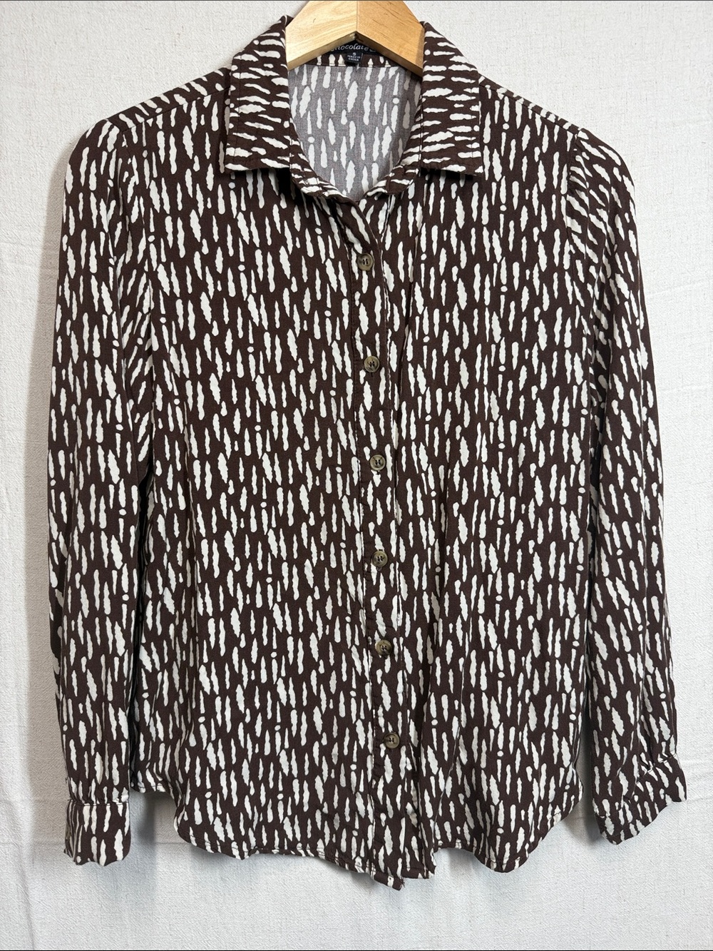 Chocolate Brown and Cream Abstract Print Button-Down Shirt